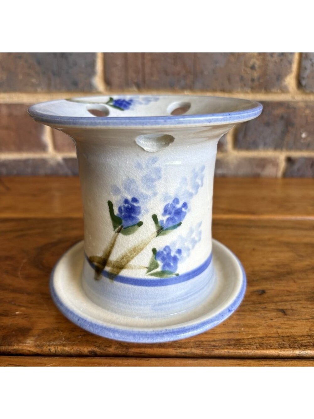 Salado Pottery Texas Bluebonnet Toothbrush Holder  Crackled Glaze